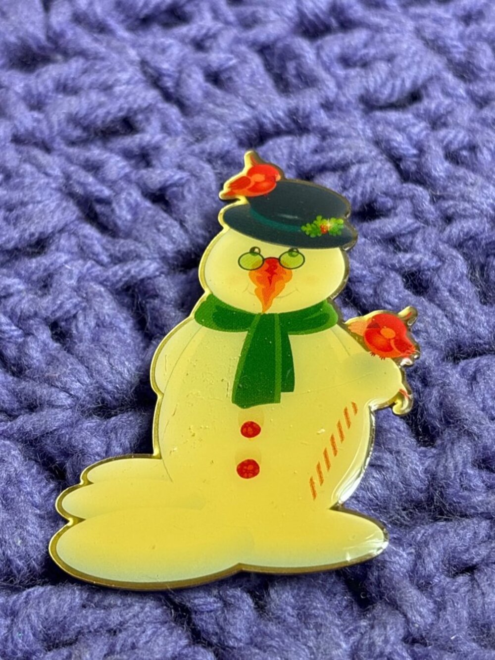 Vintage Snowman Lapel Pin Goldtone Metal Back 2 3/4"